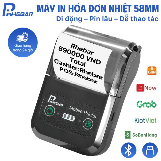 Rhebar Máy In 58mm – In Nhanh 90mm/s, Hóa Đơn Sắc Nét - Hỗ Trợ Mọi POS, In Nhanh – Pin Khủng – Bền Bỉ -In 203dpi - Dễ Sử Dụng