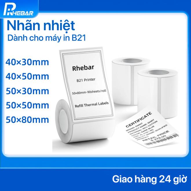 Nh&atilde;n Nhiệt Decal In Tem Logo 40x30 40x50 50x30 50x50 50x80mm Giấy In Nhi&ecirc;t Cho M&aacute;y In Nhiệt B21 Mini Bluetooth