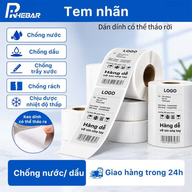 [KTH] Tem In Nhiệt Cao Cấp Rhebar - X&eacute; Kh&ocirc;ng R&aacute;ch, Chống Nước, Chống Dầu - Tem B&oacute;c Keo Kh&ocirc;ng D&iacute;nh