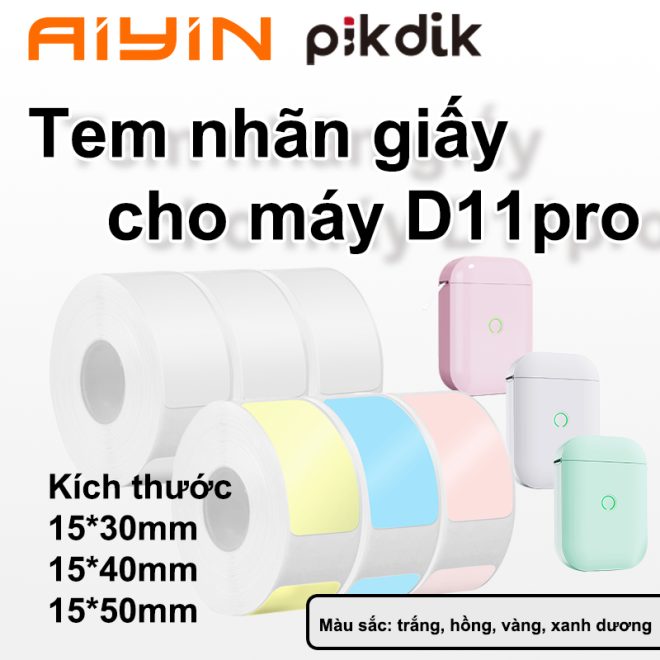 Giấy in tem kích thước 15x30 15x40 15x50mm cho máy PIKDIK/BEEPRT/AIYIN D11pro in nhãn dán, ghi chú, in mã vạch
