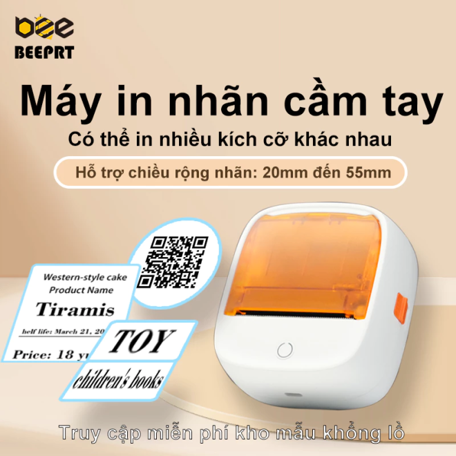 Rhebar B21 Máy in nhãn nhiệt mini bluetooth không cần mực Máy làm nhãn có băng dính