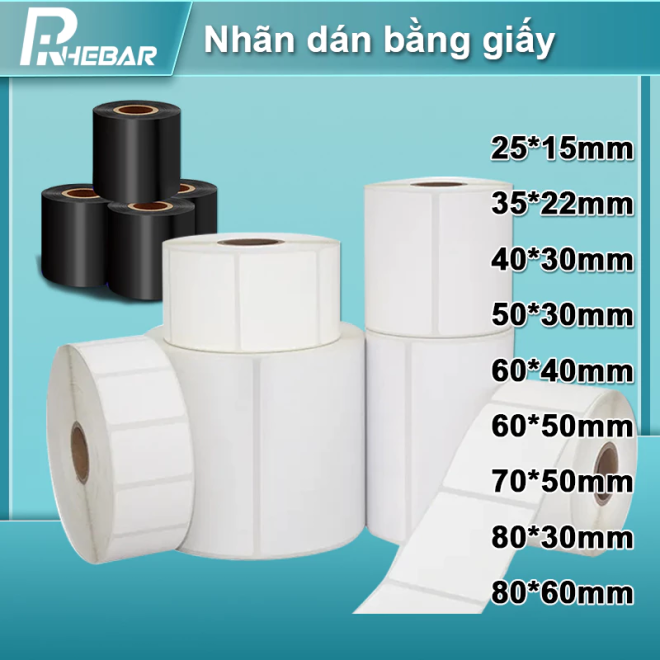Giấy decal trắng wax resin ribbon 25*15 35*22 40*30 50*30 60*40 60*50 70*50 80*30 80*60mm rõ ràng hơn không bao giờ phai