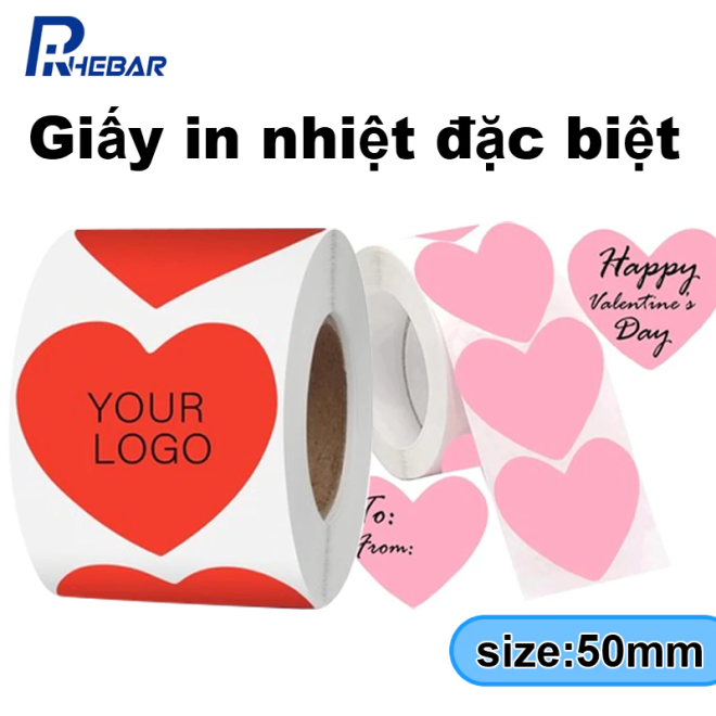 Giấy nhãn nhiệt hình trái tim 50mm Ly cà phê trà ,Nhãn hiệu ,Hình dán ,Ứng dụng miễn phí,Rhebar