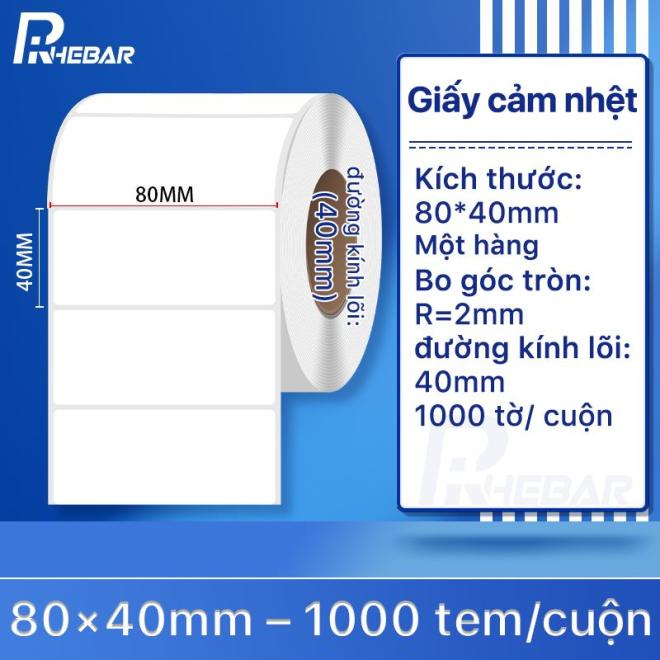 Rhebar Giấy In Tem Nhiệt - Tem Nh&atilde;n Decal Nhiệt 80mm x 40mm -1000 tem / cuộn- Cuộn Tem Ship, Tem Barcode