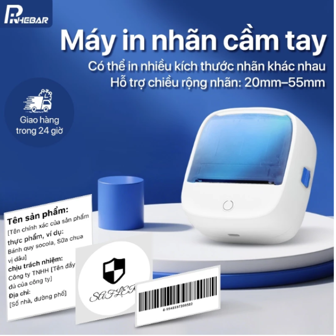 Rhebar B21 Máy in nhãn nhiệt mini bluetooth không cần mực Máy làm nhãn có băng dính