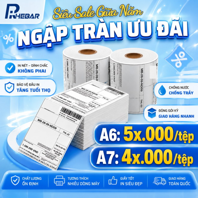 Giấy in nhiệt A6/A7 100*150mm/76*130mm C&Oacute; SẴN LỚP D&Aacute;N - In Đơn Shopee TMĐT